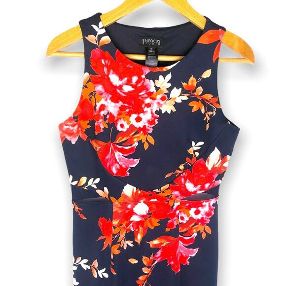 Enfocus Studio New Sleeveless Maxi Dress Size 6 Navy Blue Red Floral Print - Picture 8 of 12